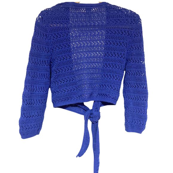 Blue crochet tie-front bolero shrug cardigan medium - Picture 10 of 12